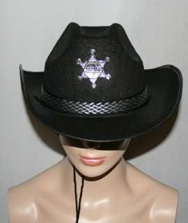   Black Felt with Silver Plastic Star Badge and Woven Hat Band and Tie