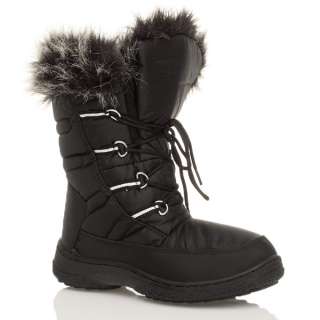 WOMENS LADIES FUR LINING FLAT SNOW MOON CALF PULL ON LACE UP BOOTS 