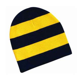 Striped Knit Beanie Rugby Stripes School College Stocking Cap Skull 