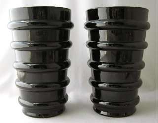 Deco elegant black art glass vases, 8 1/2 h., pair  