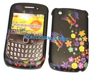 BlackBerry Curve 3G 9300 Butterfly & Flowers Rubberized Hard Phone 