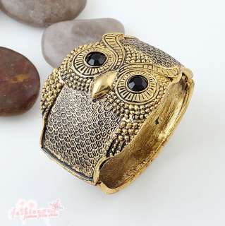   Plated Gold Plated Pretty Stylish Wide Black Eyes Owl Bracelets  
