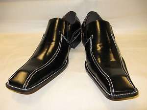 New in Box Black Mens Fiesso Leather Slipon with White Stitching FI 