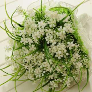 Hand Tied Silk White Green Gypsophila Flower Wedding Bridal Bouquet 