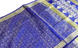   Silk Zari Brocade AO Weaved Stole Scarf Shawl Wrap Dupatta Royal Blue