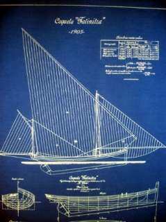 Vintage Sailboat Yacht 1905 Blueprint Plan Drawing 18 x 24 blue 