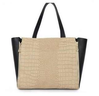 Womens PU Leather Crocodile Hit Color Shoulder Handbag 2 Colors Khaki 