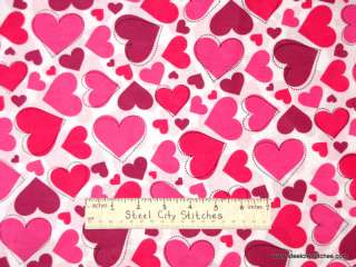 Valentine Stitch Hearts Pink Cotton Novelty Fabric Yard  