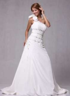    W77 Satin Chiffon One Shoulder Bridal Wedding Formal Gown Clothing