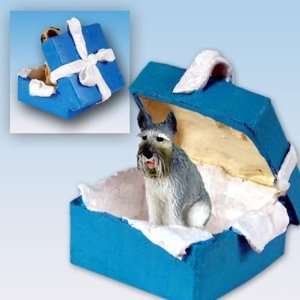  Giant Schnauzer Blue Gift Box Dog Ornament   Gray
