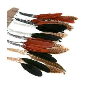  Silver Chain Brown & Pheasant Feather Earrings Jewelry