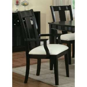   Dining Arm Chairs White Fabric Chocolate Brown Finish