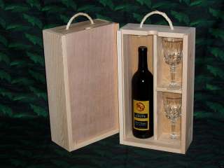Double Wood Wine Box Gift Crate Wood Front Glasses Slot  