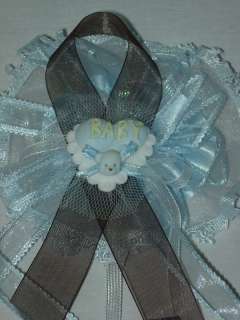 Baby Shower Mom to be Corsage Blue and Brown Boy  