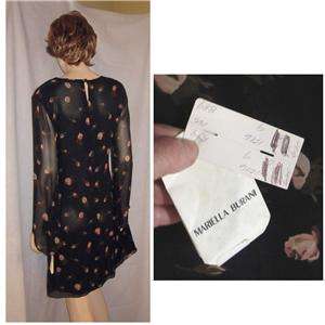 MARIELLA BURANI $620 Rose on Black LAYERED SILK Dress 8  
