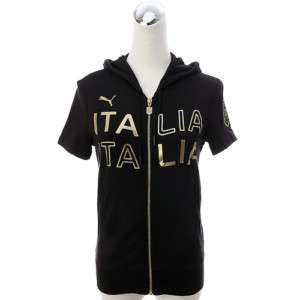 PUMA Italia Sweat Womens Short Sleeve Hoodie Jacket Blk  