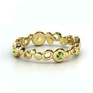  Bubble Stack Ring, 14K Yellow Gold Ring with Green 