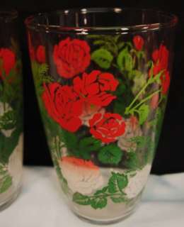 VTG SWANKY SWIGS RED ROSES FLOWERS~GLASS TUMBLERS~2  