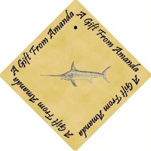   Boxed Pack of 48 PERSONALISED Parchment 6cm Square Gift Tags Swordfish