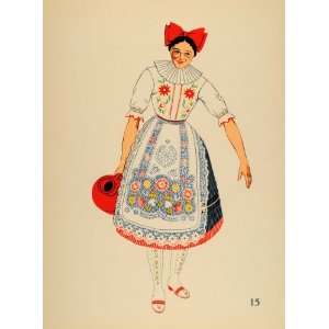  1939 Costume Woman Apron Kalocsa Hungary Lithograph 
