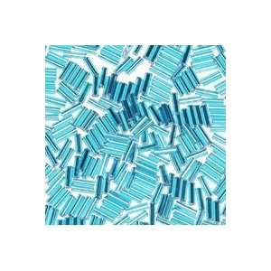  Glass Bugle Beads, 1/4 Inch Silver Lined, Turquoise (Pack 
