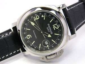 PARNIS PP13 44MM GMT MILITARY AUTOMATIC 316L SS WATCH  