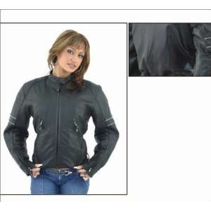   Womens Leather Jacket with Reflective Stripes on Sleeves Automotive