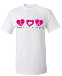 PEACE LOVE FRIENDS Breast Cancer Awareness T Shirt  