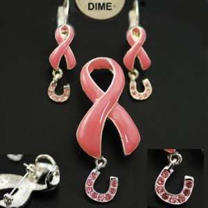   Cancer Awareness Pink Ribbon/Horseshoe Pendant Set 