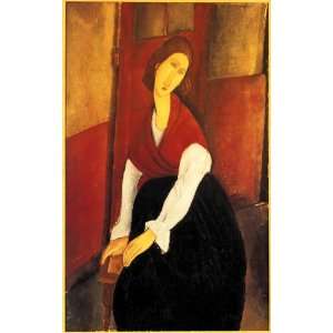  Amedeo Modigliani 22W by 35H  Jeanne Hebuterne in Red 