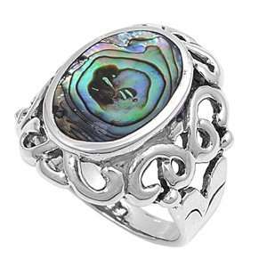 Silver Ring with Stone   Abalone   Height 26mm, Size 9 