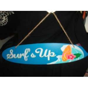 Surfs Up Sign   Hand painted Surfboard with Hawaiian flare Wooden 