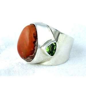  Fire Opal and Peridot Sterling Silver Ring (8) Jewelry