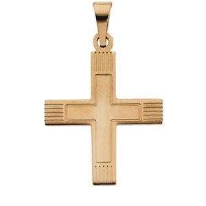  Greek Cross with Lines in 14k Yellow Gold Jewelry
