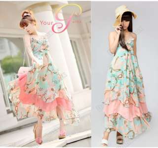 Korea Womens Bohemian BOHO Floral Maxi Chiffon Long Dress Skirt
