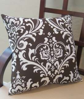 Ornate Brown Off White Damask Throw Pillow Cover  