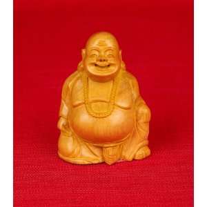  Miami Mumbai Laughing Buddha Sitting Wood StatueWC042 