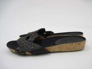 NINE WEST Black Leather Studded Flats Slides Shoes Sz 8  