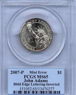2007 P Adams Dollar Error, Double Edge Inverted, PCGS MS 65, Flashy 