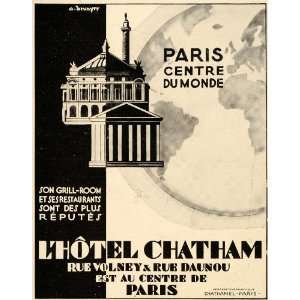  1928 Ad Paris Centre Monde Hotel Chatham French Brunyer 