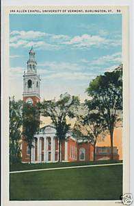 Burlington VT. Ira Allen Chapel 1920s Postcard VT2  