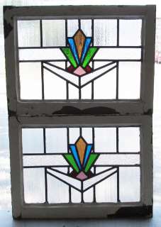   Antique Stained Glass Windows 5 color Art Deco Bursts Ruby with Pink