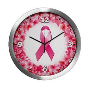    Modern Wall Clock Cancer Pink Ribbon Flower 