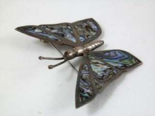 Sterling & Abalone Shell Butterfly Signed PFB Vintage Mexico Mexican 