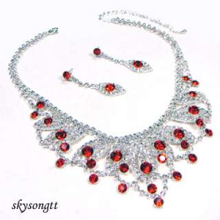 Swarovski Ruby Red Crystal Pendant Necklace Set S1678R  