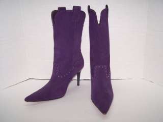 Steve Madden 7 Purple Suede Rhinestone Accent Boots Pointy Toe Heels 
