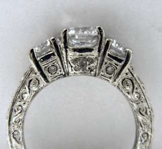   CUT ANTIQUE 3 STONE ENGAGEMENT RING SOLID .925 STERLING SILVER  