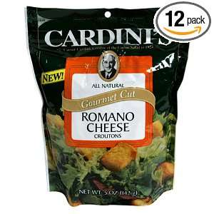 Cardini Gourmet Croutons, Romano Cheese, 5 Ounce Packages (Pack of 12)