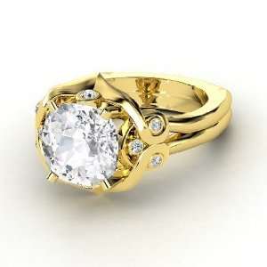  Carmen Ring, Cushion White Sapphire 14K Yellow Gold Ring 
