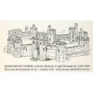  1922 Print Carnarvon Castle Curtain Embattled Tower 